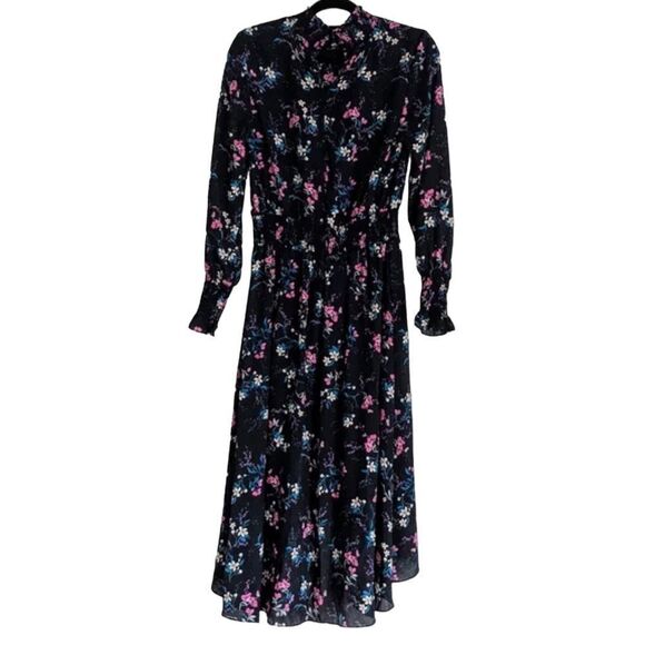 Nanette Lepore Floral Mock Neck Long Sleeve High Low Midi Dress - Picture 6 of 8